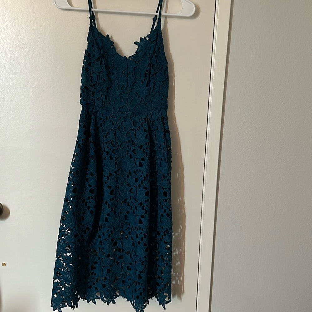 Lace A Line Midi Dress (teal blue)